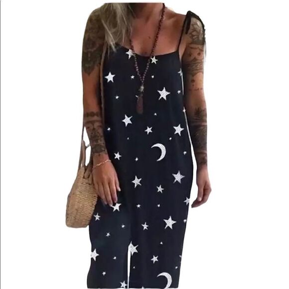Pants - JUMPSUIT star pattern black overalls jumper NWOT